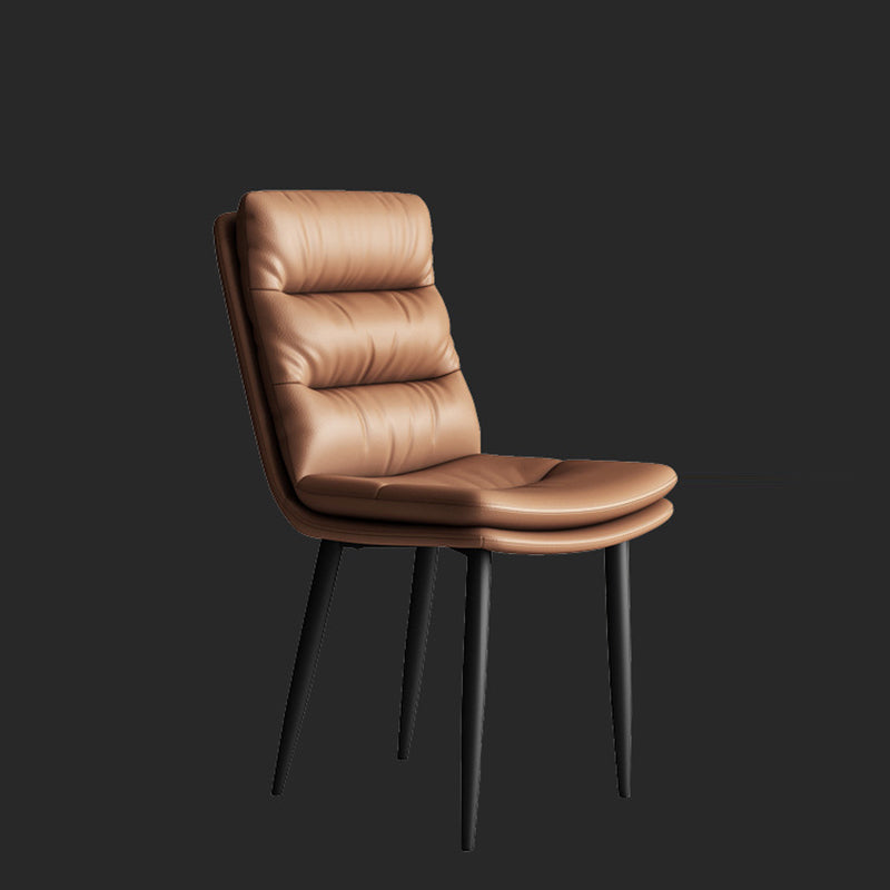 Modern Minimalist Rectangular Microfiber Leather Carbon Steel Dining Chair Backrest Armless For Dining Room