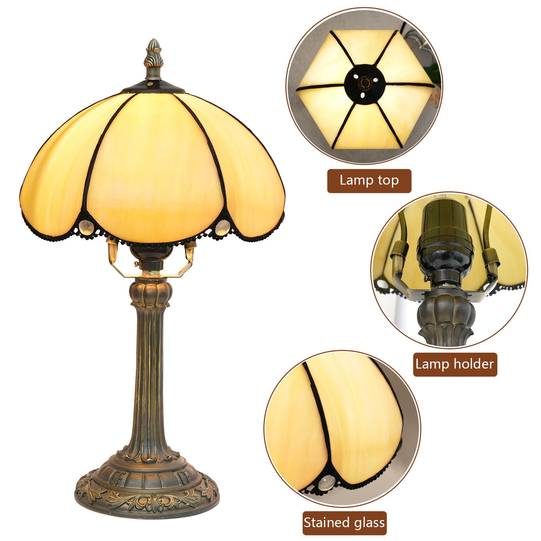 Lampe de table en résine avec vitrail Tiffany demi-ronde traditionnelle à 1 lumière pour chambre 