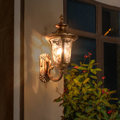 Lampe murale extérieure 1 lumière en verre et aluminium en forme de château étanche traditionnel européen pour jardin 