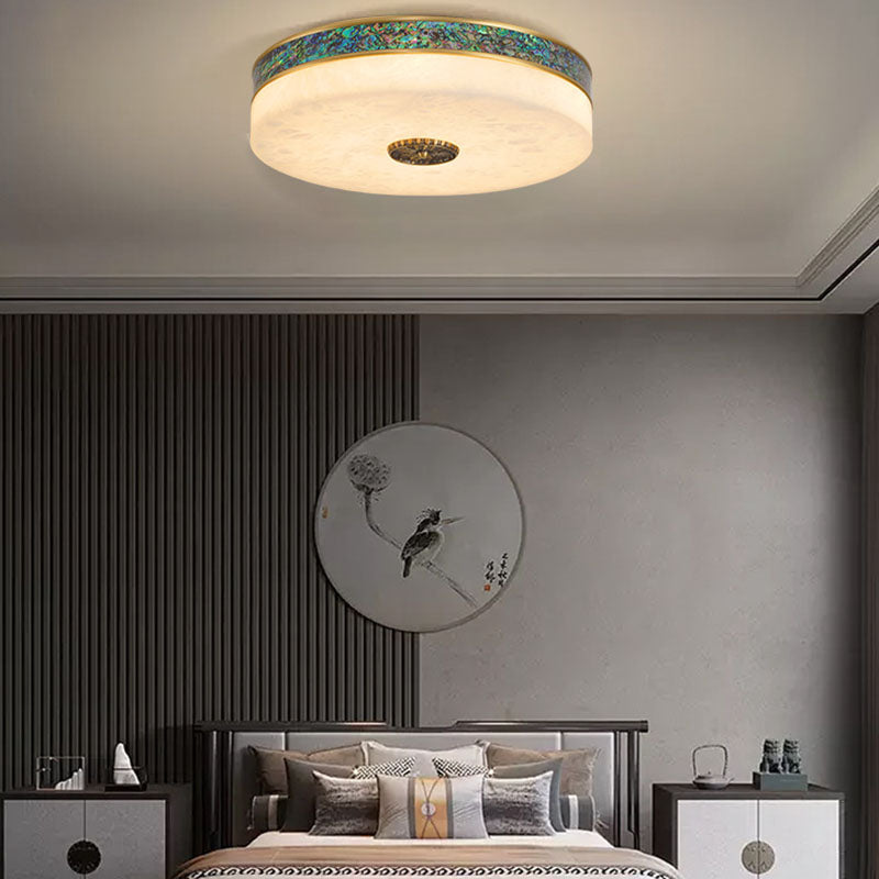 Modern Transitional Round All Copper Marble LED Flush Mount Ceiling Light For Bedroom