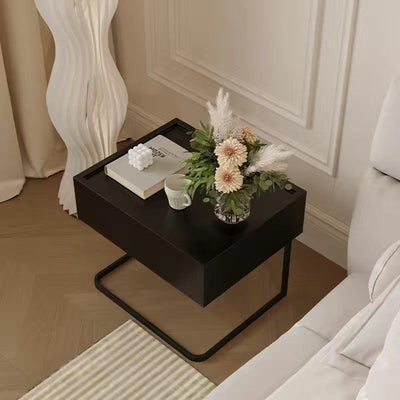 Table de chevet moderne minimaliste rectangulaire en bois massif et fer avec 1 tiroir pour chambre 