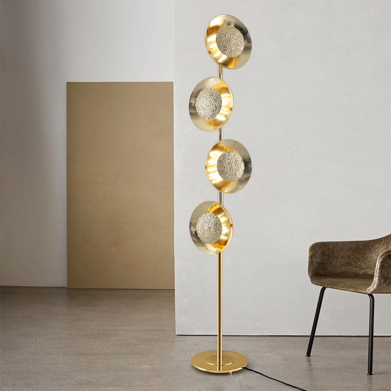 Contemporary Creative Light Gold Circles Disc Long Pole LED Standing Floor Lamp For Living Room