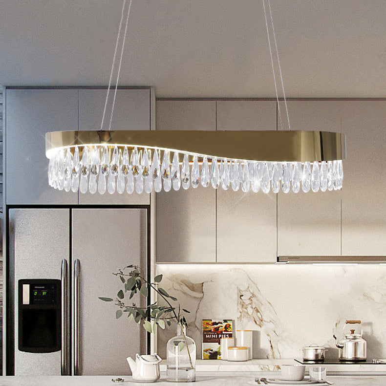 Moderne Luxus Teardrop Edelstahl Kristall LED Kronleuchter Für Wohnzimmer 