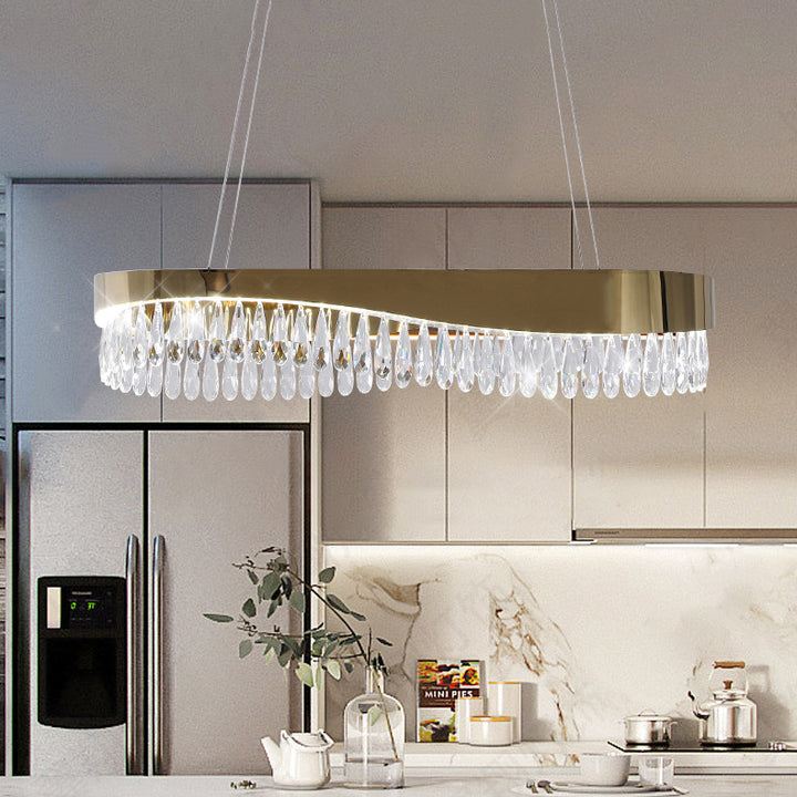 Moderne Luxus Teardrop Edelstahl Kristall LED Kronleuchter Für Wohnzimmer 
