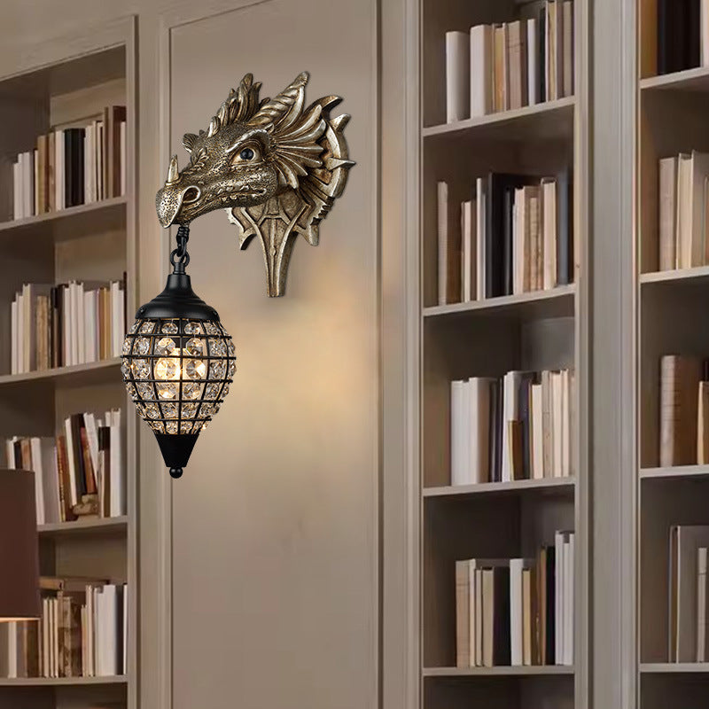 Lámpara de Aplique de Pared de 1 Luz de Resina de Hierro Cristal de Dragón Europeo Tradicional Para Sala de Estar 