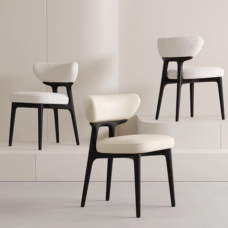 Moderner minimalistischer quadratischer Stuhl aus Lammwolle, Leder, Holz und Schaumstoff mit Rückenlehne für das Wohnzimmer 