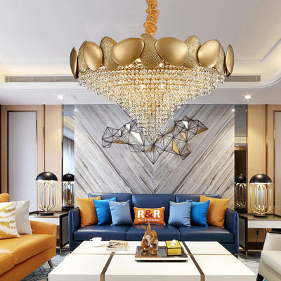 Lustre moderne de luxe en acier inoxydable avec cadre en titane et perles de cristal à 11/15 lumières pour salon 