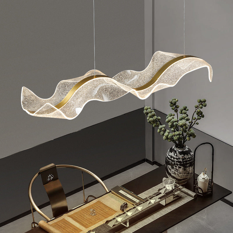 Lustre moderne en acrylique à LED pour salle à manger avec ruban en forme de vague et rectangle créatif contemporain 