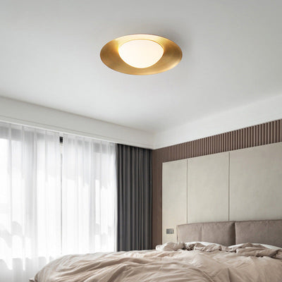 Plafonnier LED en verre rond minimaliste moderne en cuivre pour salon 