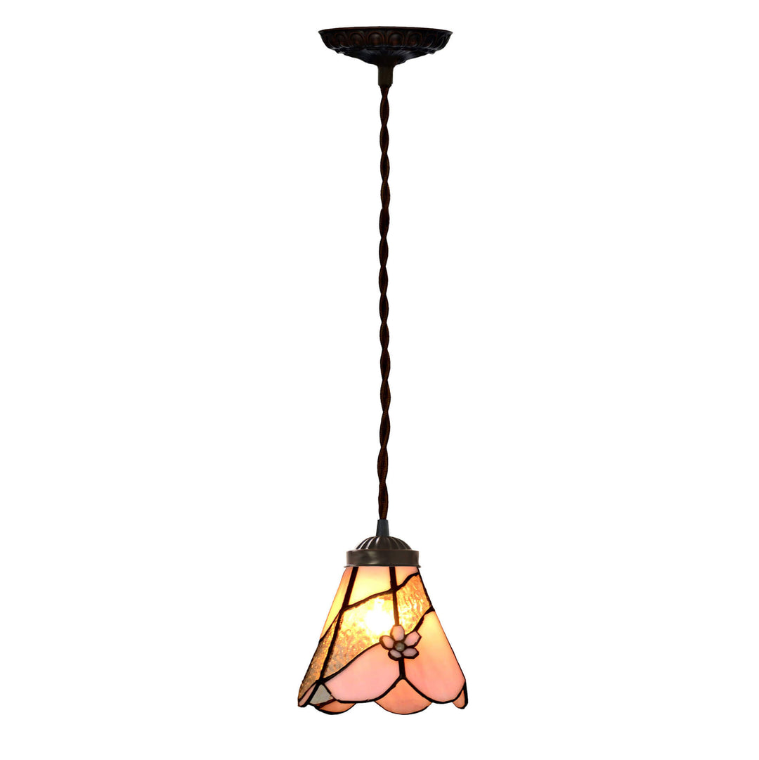 Traditional Tiffany Floral Petal Iron Glass 1-Light Pendant Light for Living Room