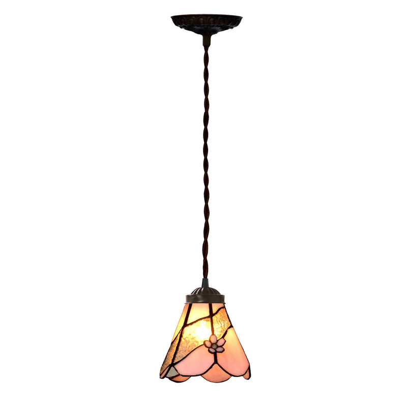 Tiffany Vintage Floral Petal Stained Glass 1-Light Pendant Light