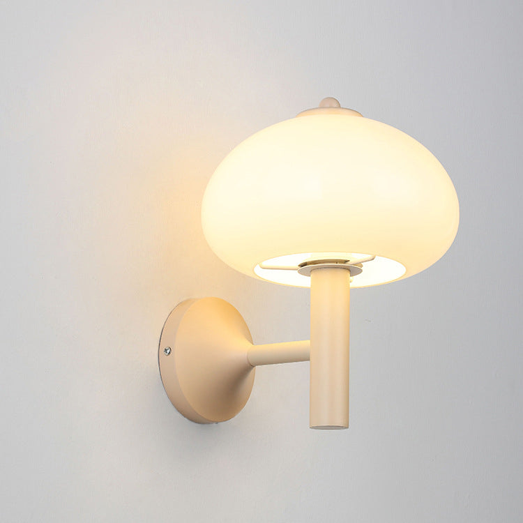 Applique Murale Moderne en Verre et Fer en Forme de Champignon Rond à 1 Lumière pour Chevet 