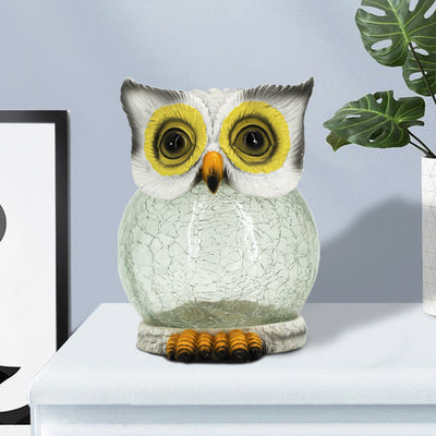 Solar Outdoor Simulation Resin Owl Ice Crackle LED Table Lamp