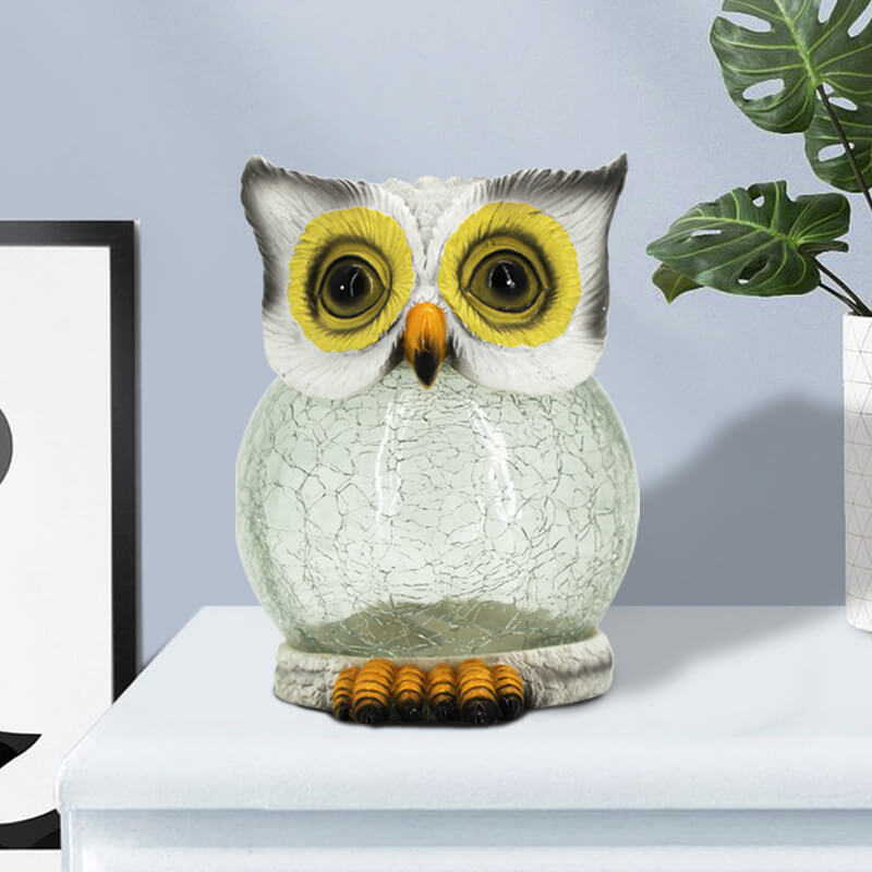 Solar Outdoor Simulation Resin Owl Ice Crackle LED Table Lamp