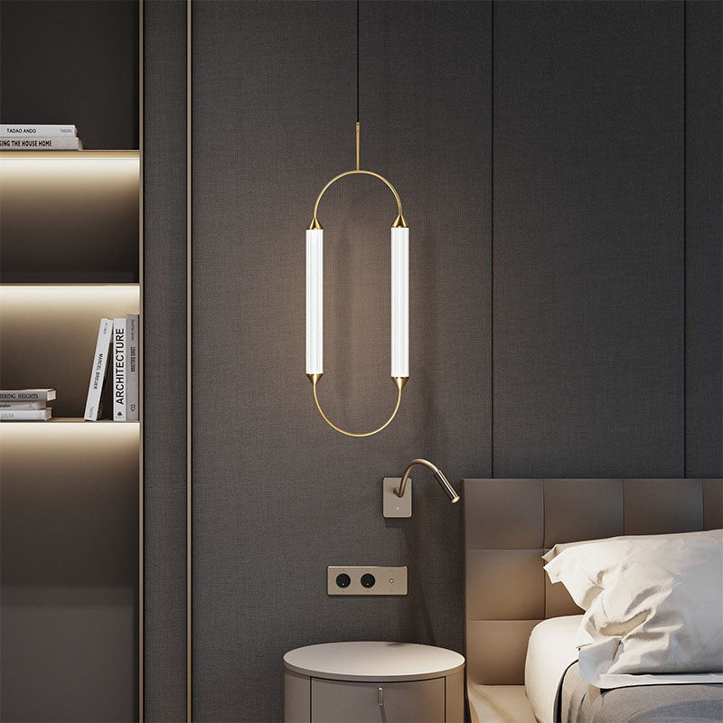 Zeitgenössische industrielle Streifen elliptische Eisen Glas LED Pendelleuchte für Esszimmer 