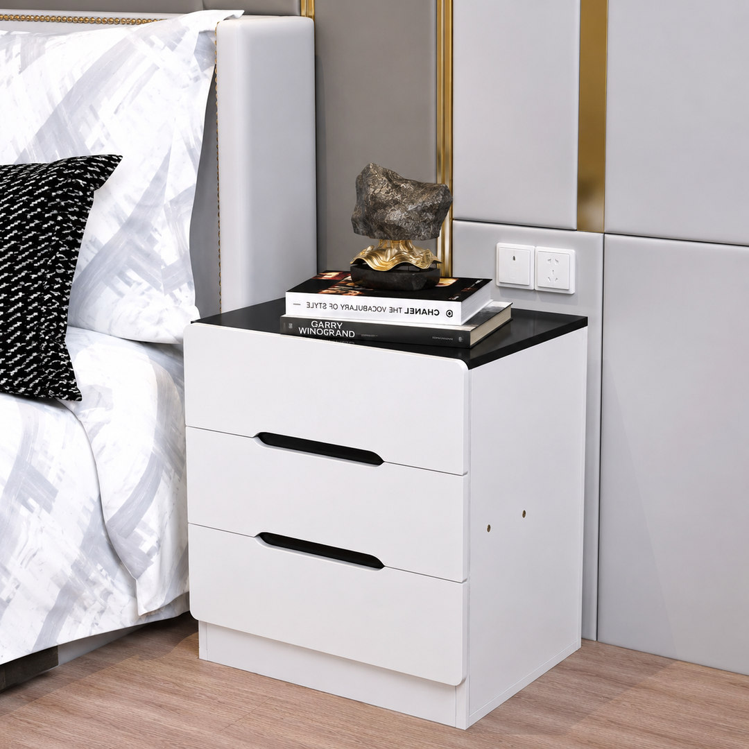 Modern Minimalist Square Cube Medium-Density Fiberboard Nightstand 3 - Drawer For Bedroom