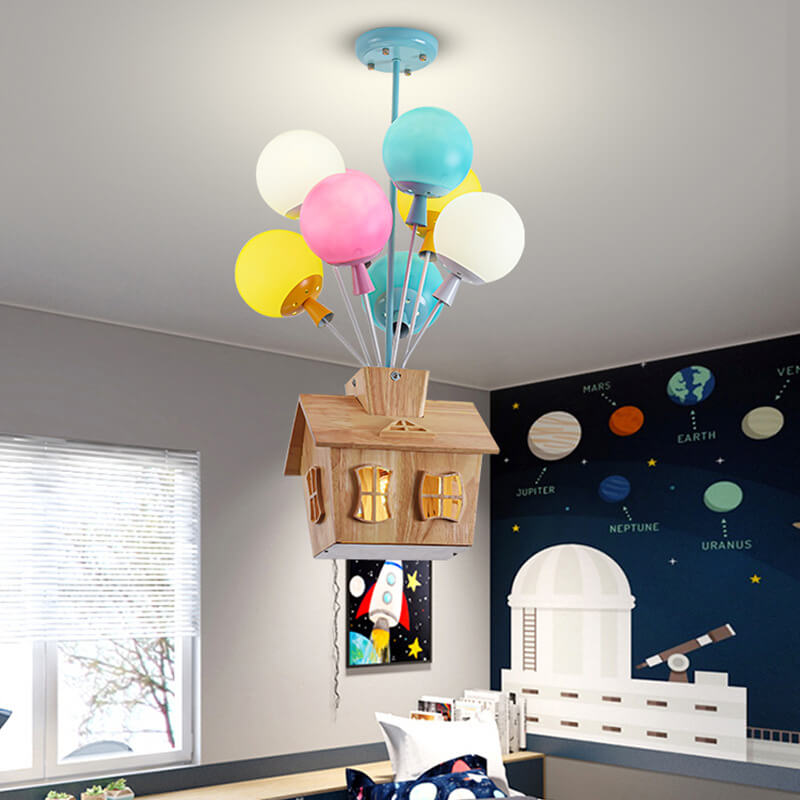 Contemporary Creative House Balloon Iron Wood Glass 9-Light Chandelier For Bedroom