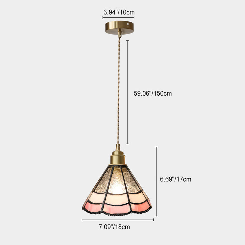 Nostalgische pastorale Messing rosa Spitzen-Wasserkorn-Glas 1-Licht Pendelleuchte 
