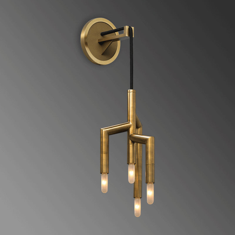 Lámpara de aplique de pared de 4 luces con colgante de tira de cobre industrial contemporánea para pasillo 