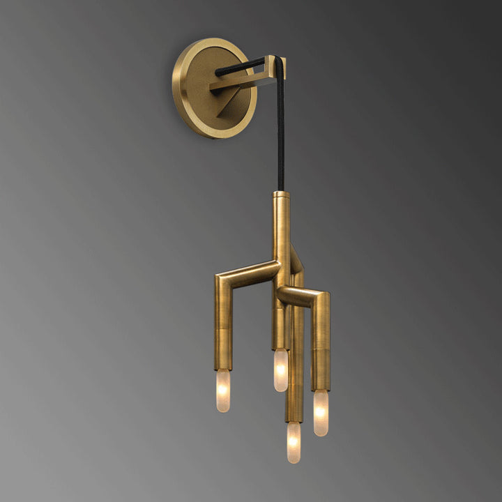 Lámpara de aplique de pared de 4 luces con colgante de tira de cobre industrial contemporánea para pasillo 