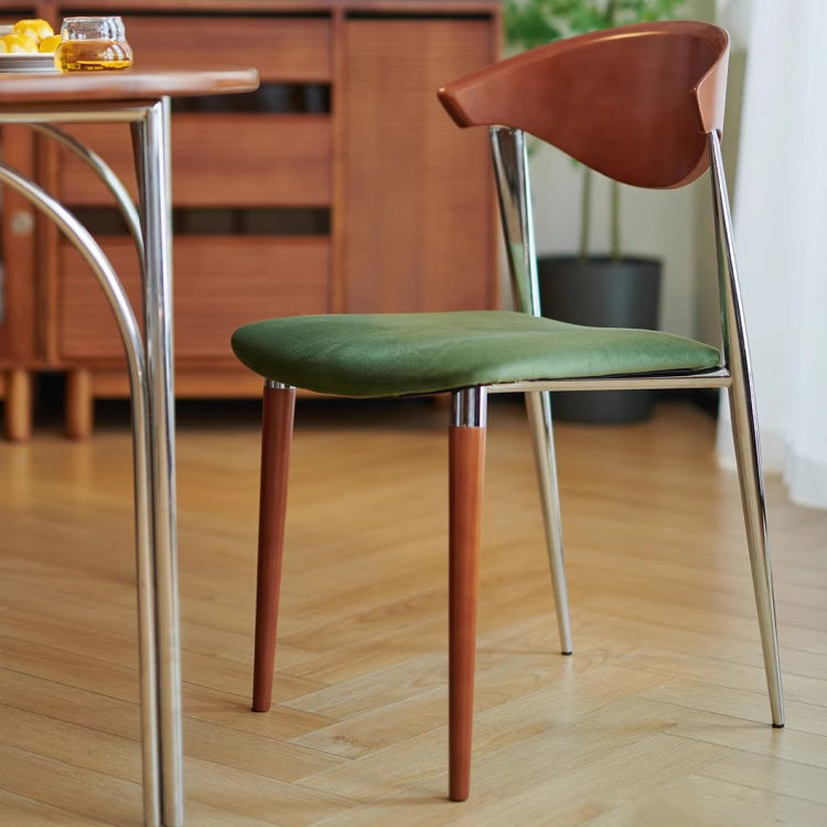 Traditional Vintage Square Plywood Velvet Iron Tapered Legs Dining Chair Backrest Armless For Dining Room