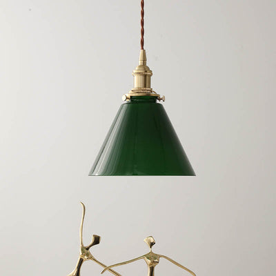 Zeitgenössische Retro-Grüne Kegelförmige Glas-Kupfer 1-Licht Pendelleuchte Für Wohnzimmer 
