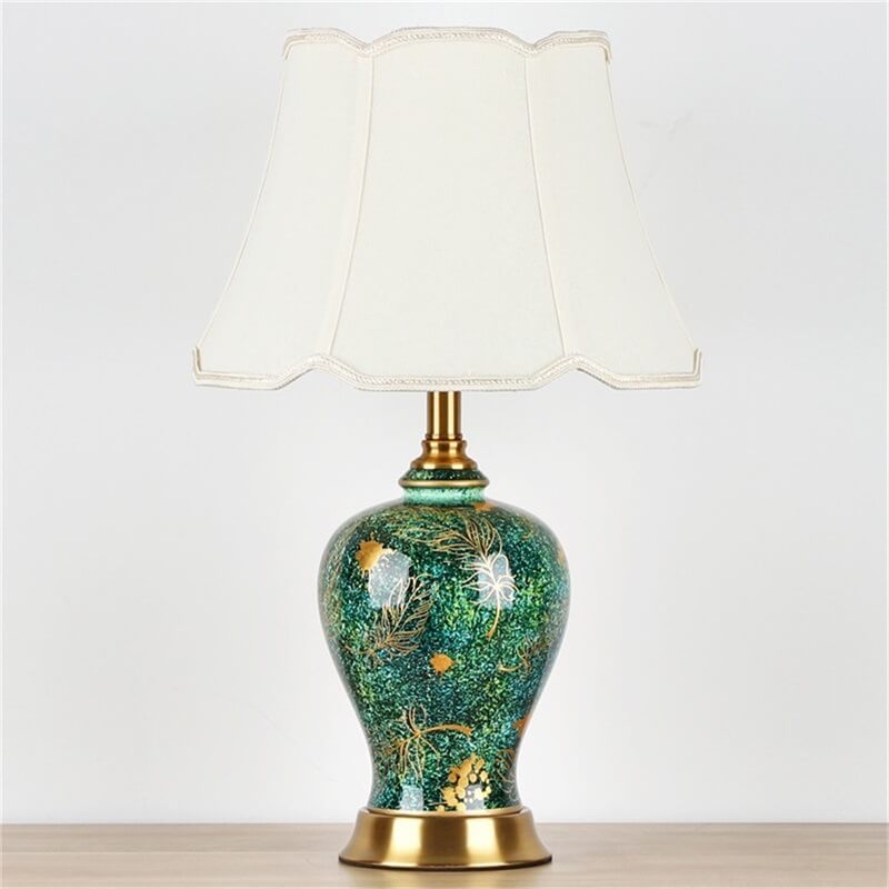European Luxury Emerald Ceramic Fabric 1-Light Table Lamp
