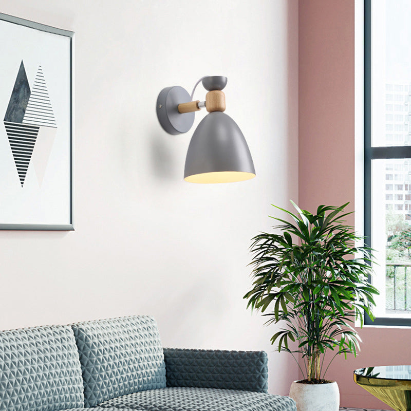 Moderne minimalistische runde Horn Aluminium Holz 1-Licht Wandleuchte Lampe für Schlafzimmer 
