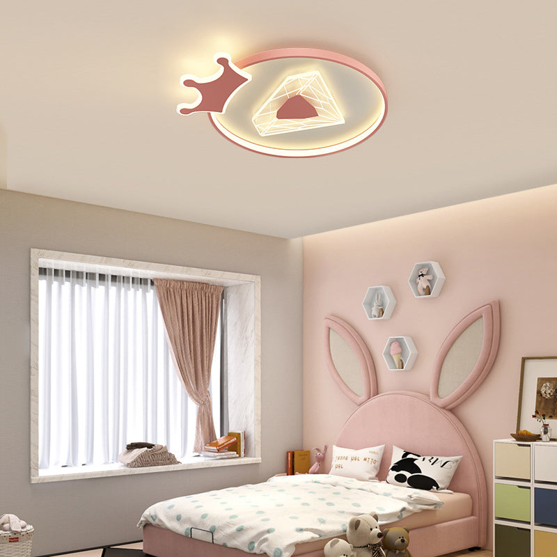 Moderne Art Deco Crown Diamant Runde Acryl Eisen LED Unterputz Deckenleuchte Für Schlafzimmer 