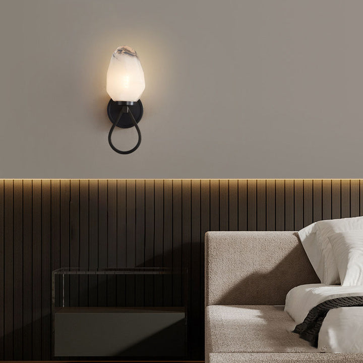 Moderne Luxus Messing Geometrische Glasschirm 1-Licht Wandleuchte für das Schlafzimmer 