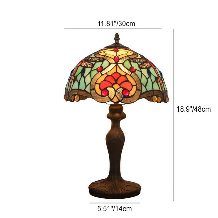 Tiffany Kreative Legierung Farbige Libelle Pfirsich Herz 1-Licht Tischlampe 
