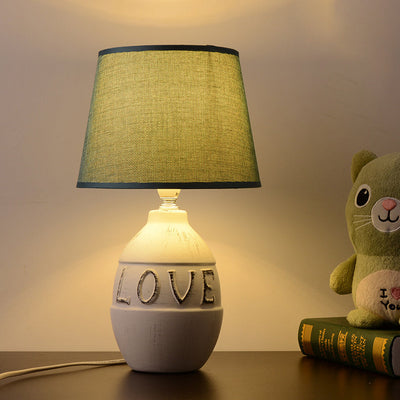 Moderne minimalistische runde Keramik Basis Stoff 1-Licht Tischlampe für Schlafzimmer 