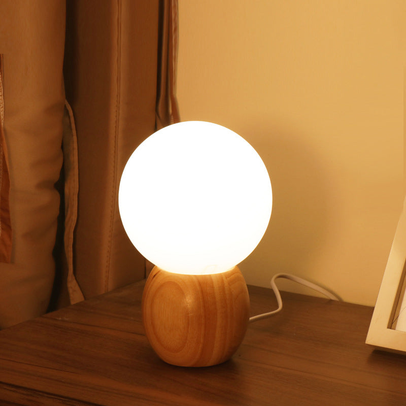Lampe de table à 1 lumière avec base en bois et verre scandinave contemporain pour chambre 