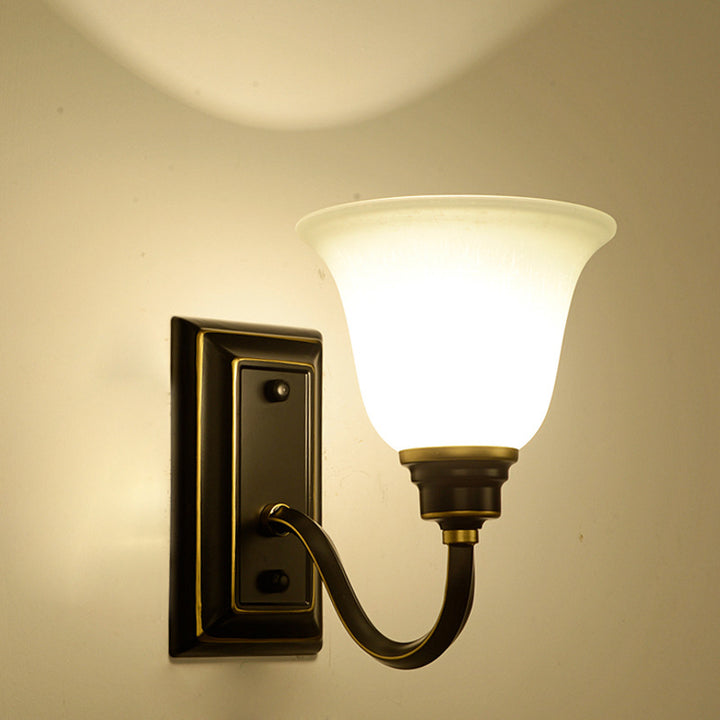 Lámpara Aplique de Pared de 1 Luz de Hierro con Pantalla de Vidrio Floral Rústica Tradicional para Dormitorio 