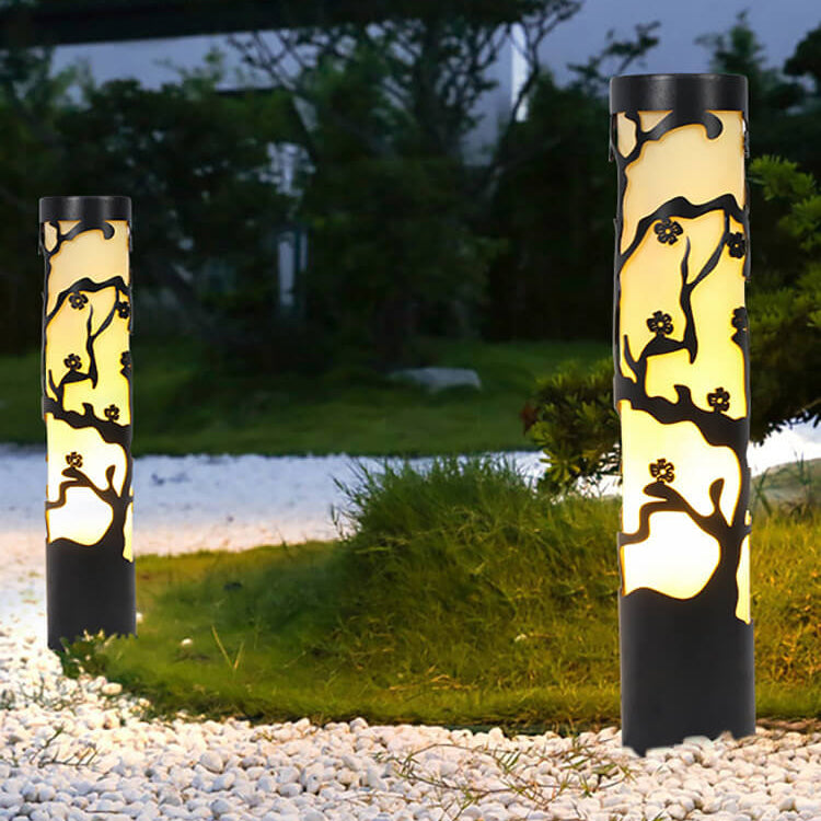 Chinese Solar Plum Cylindrical Galvanized Steel Imitation Lucite LED Lawn Outdoor Landscape Lighting