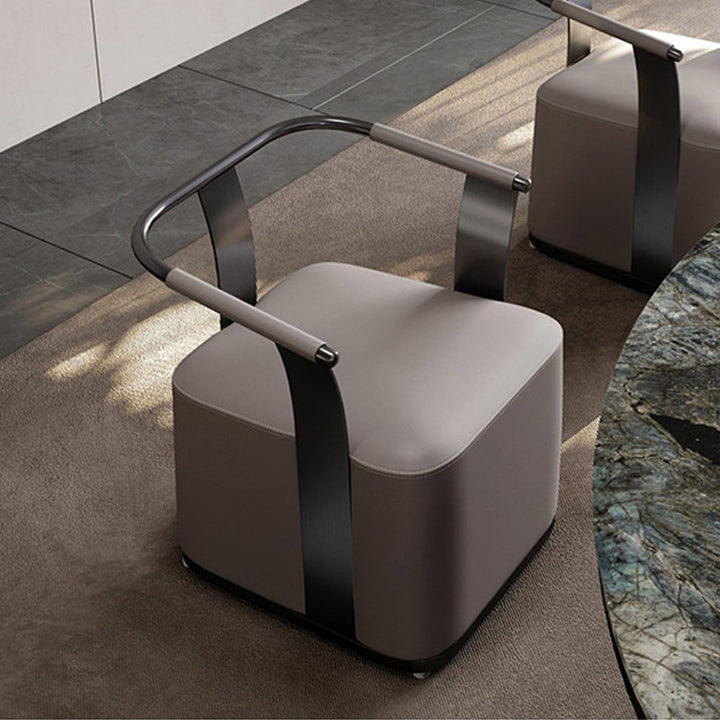 Silla de cuero de microfibra de acero inoxidable con respaldo y apoyabrazos, cuadrada y minimalista moderna, para sala de estar 