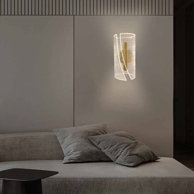 Moderno lujo hierro acrílico cilindro línea de corte LED para mesita de noche 