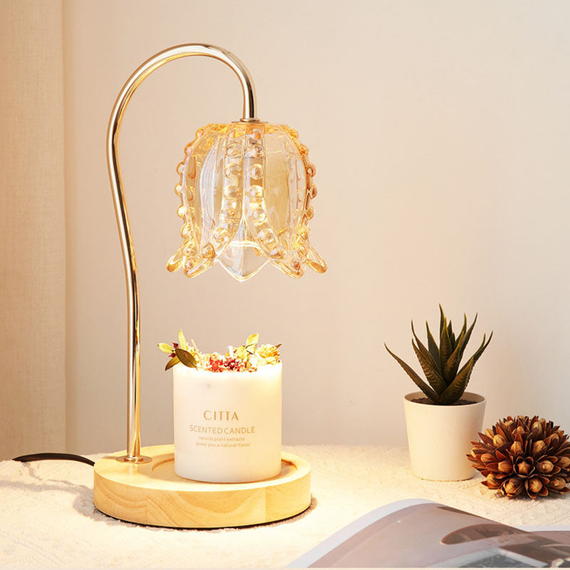 Modern Minimalist Flower Wood Iron Glass 1-Light Aroma Melt Wax Table Lamp For Bedroom