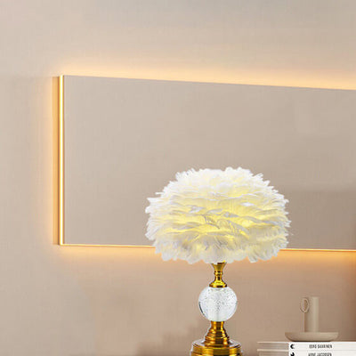 Pantalla de lámpara de plumas redonda de hierro creativo nórdico 1-luz lámpara de mesa 