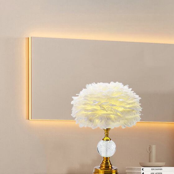 Pantalla de lámpara de plumas redonda de hierro creativo nórdico 1-luz lámpara de mesa 