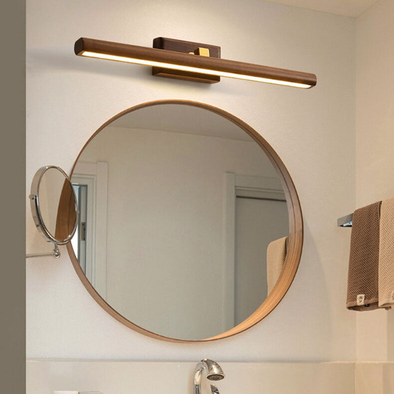 Nordic Minimalist Beechwood Copper Cylinder LED Bathroom Vanity Mirror Front Wall Sconce Lamp For Living Room &amp; Bathroom