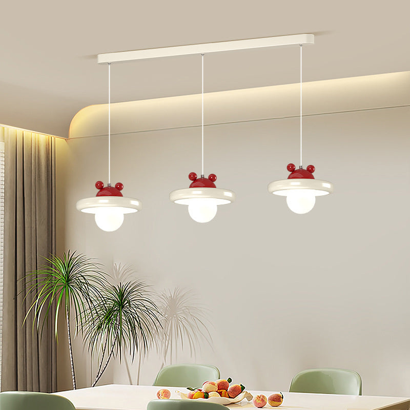 Zeitgenössischer nordischer Kirschglas-Eisen-3-Licht-Insel-Kronleuchter für Wohnzimmer 