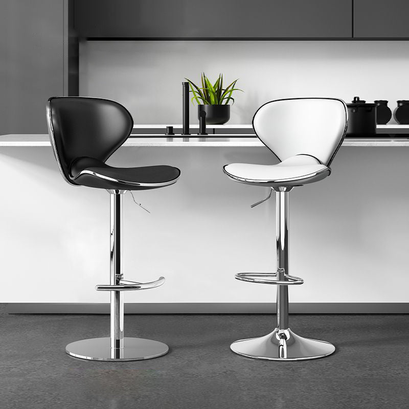 Moderner minimalistischer Kurven-Dreieck-Rund-Napa-Leder-Metall-Barhocker mit Rückenlehne ohne Armlehnen für das Esszimmer 