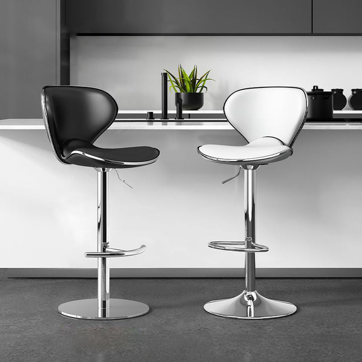 Moderner minimalistischer Kurven-Dreieck-Rund-Napa-Leder-Metall-Barhocker mit Rückenlehne ohne Armlehnen für das Esszimmer 