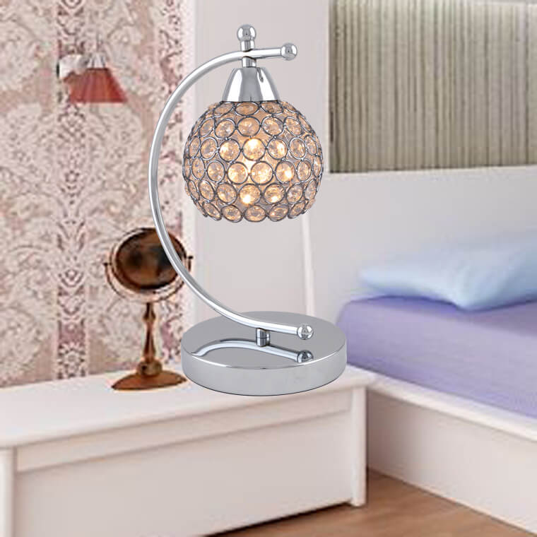 Modern Minimalist Globe Crystal Shade Arc 1-Light Table Lamp