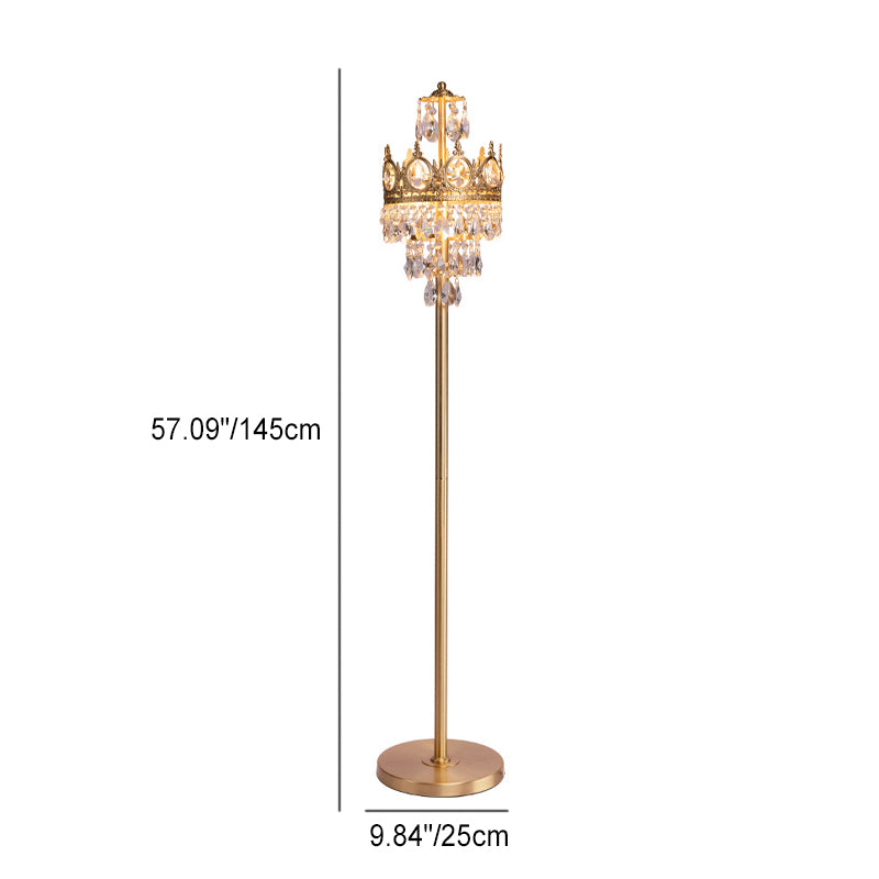Traditionelle Luxus Kupfer Messing Kristall Krone Anhänger 3-Licht Stehlampe für Schlafzimmer 