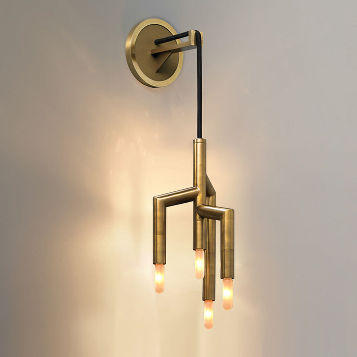 Lámpara de aplique de pared de 4 luces con colgante de tira de cobre industrial contemporánea para pasillo 