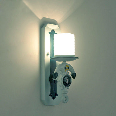 Aplique de pared de ancla de barco de hierro resina nórdica mediterránea de 1/2 luces 