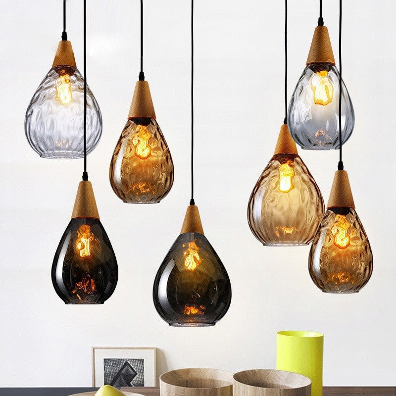 Contemporary Industrial Water Drops Wood Glass 1-Light Pendant Light For Living Room