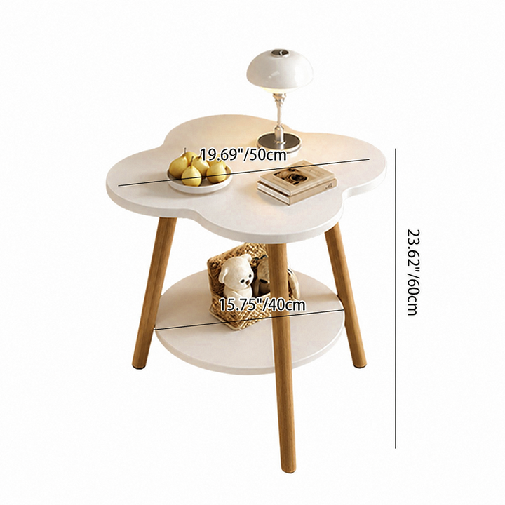 Zeitgenössischer kreativer runder Beistelltisch aus massivem Holz und Metall in Blumenform mit 2 Ebenen für das Wohnzimmer 